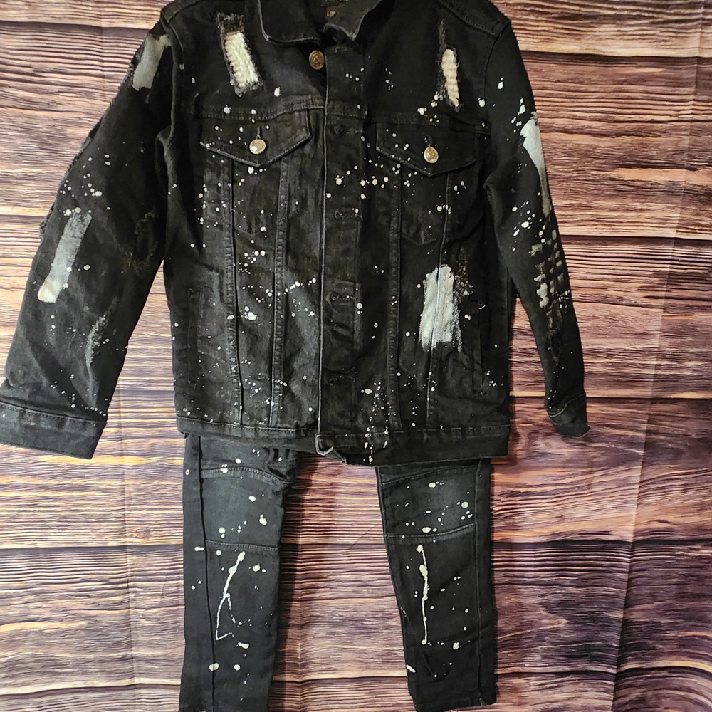 Kids Black Denim Jacket and Pants Set